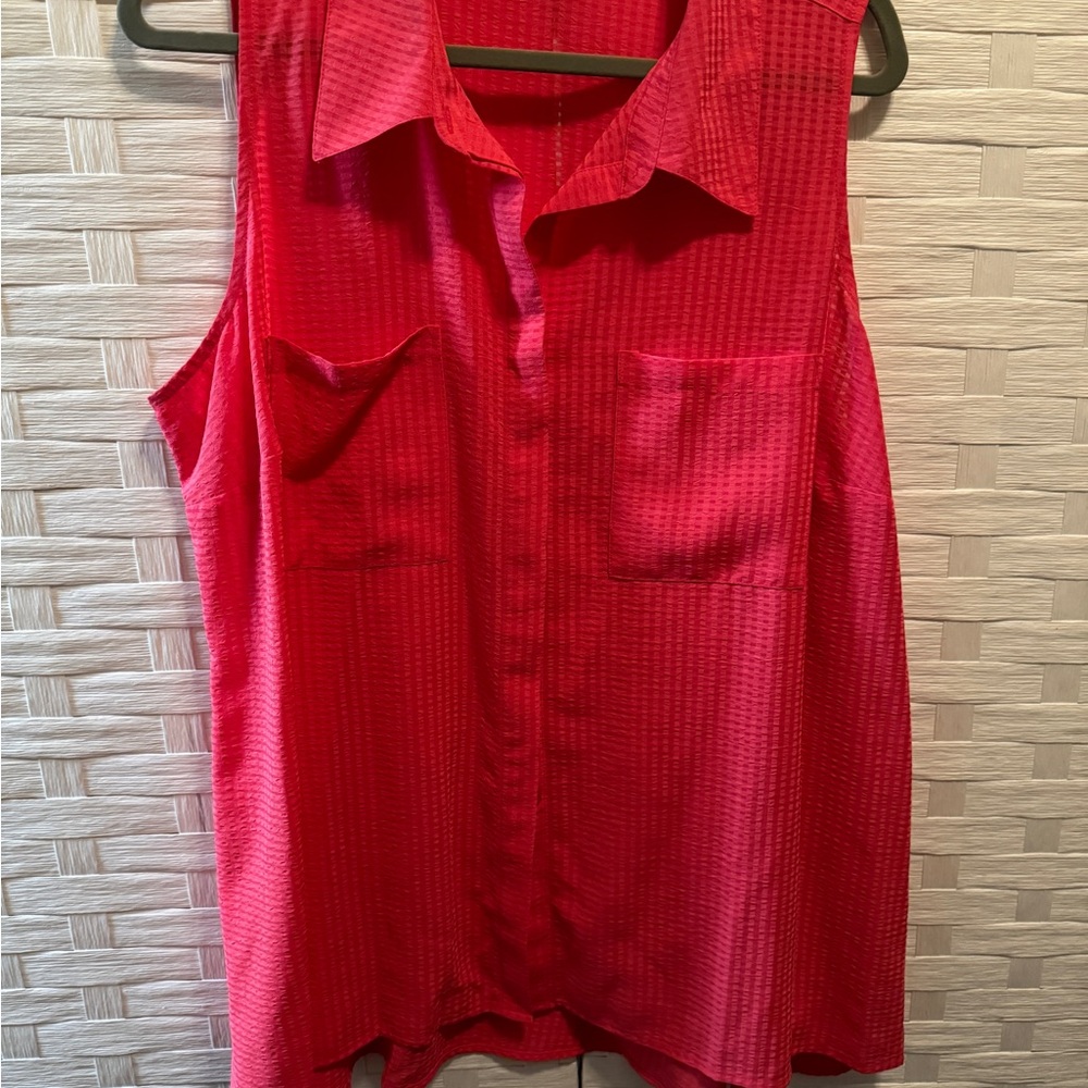 Kim Rogers Coral sleeveless button up waffle design NWT